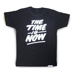 Front pic of 'The Time is Now' Men's T-Shirt, White on Black