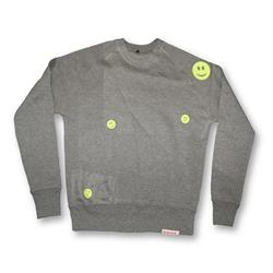 Front pic of 'Ravemoticons' Men's Crew Sweat, Yellow on Sport Grey