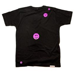 Front pic of 'Ravemoticons' Men's T-Shirt, Hot Pink on Black