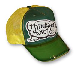 Front pic of 'Thinking Hurts' Cap, Black on Green