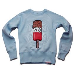 Front pic of 'Fab' Women's Crew Sweat, Red on Baby Blue