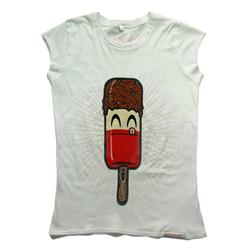 Front pic of 'Fab' Women's Raw Cut T, Red on White