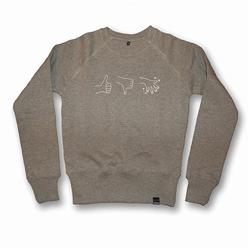Front pic of 'YNM Hands' Women's Crew Sweat, White on Sport Grey