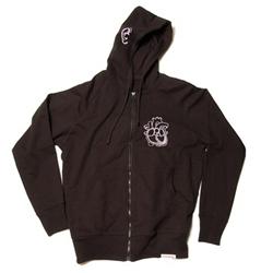 Front pic of 'Love you, Hear you' Men's Zip-Thru Hood, Baby Pink on Black