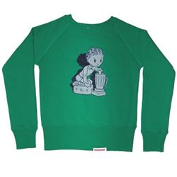 Front pic of 'Blender' Women's Crew Sweat, Mint on Green