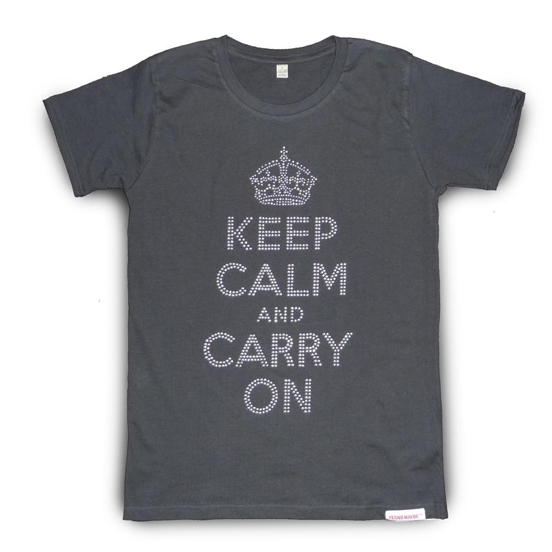 Front view of Keep Calm and Carry On Women's T-Shirt (Silver on Grey)