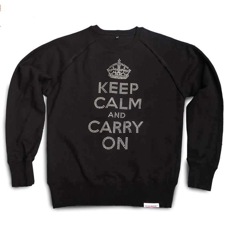 Front view of Keep Calm and Carry On Men's Crew Sweat (Silver on Black)