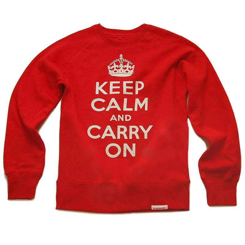Front view of Keep Calm and Carry On Men's Crew Sweat (White on Red)