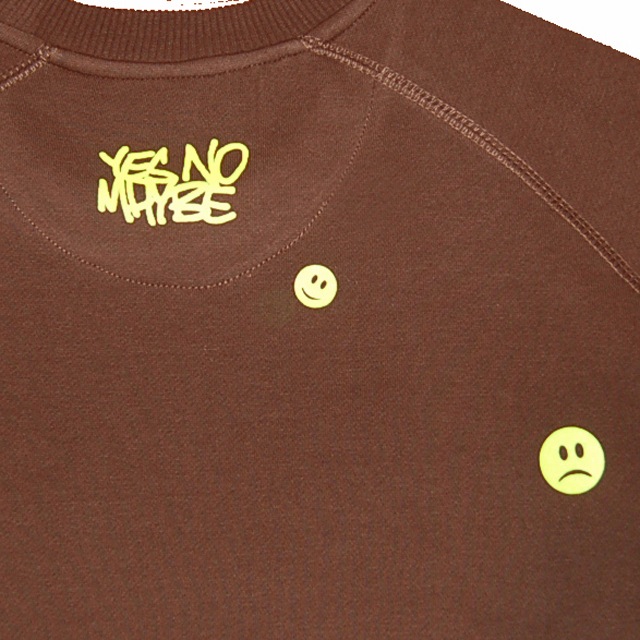 Side view of Ravemoticons Men's Crew Sweat (Yellow on Brown)