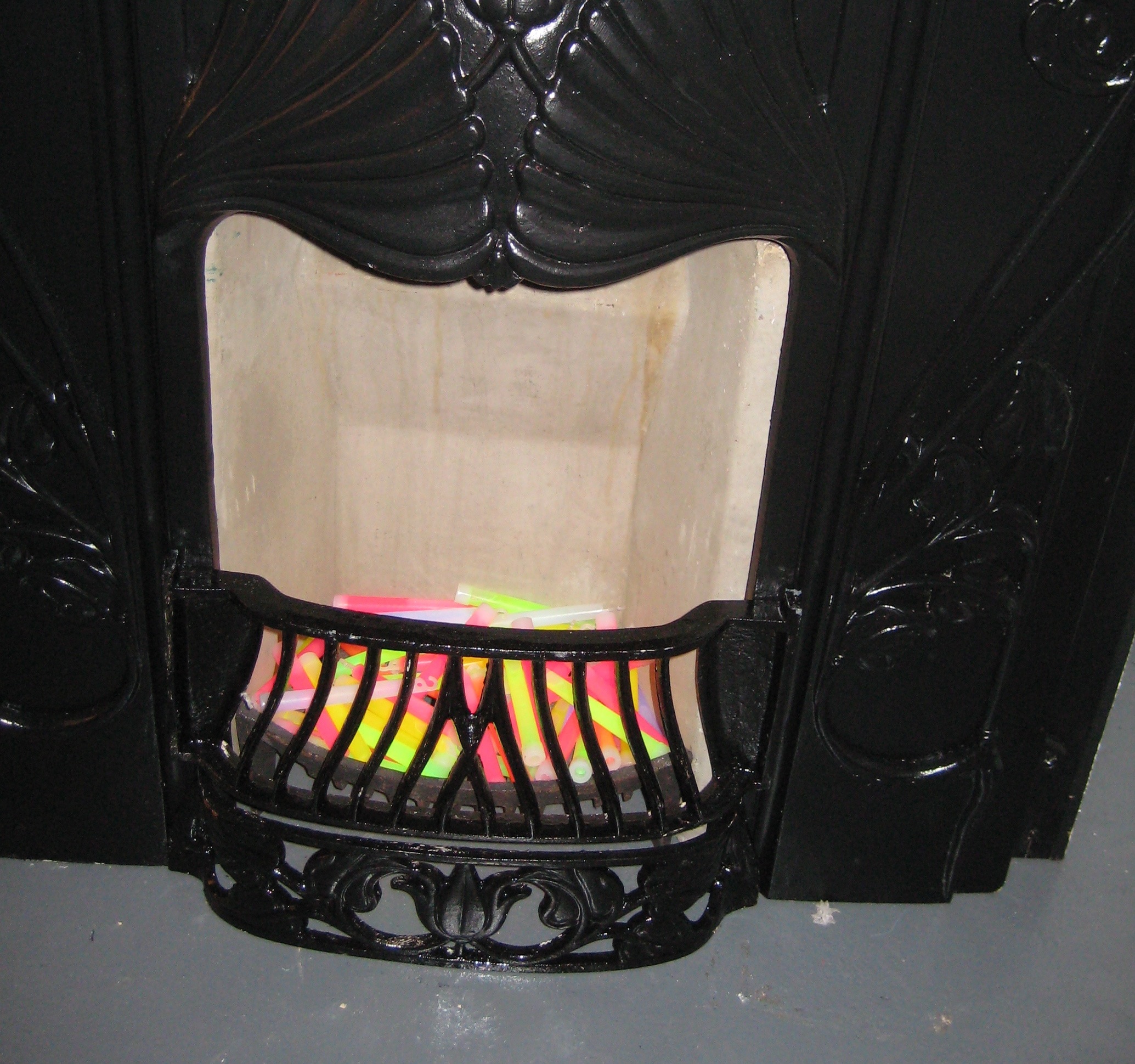 [The counter has a fireplace in it! And more glow sticks last night!